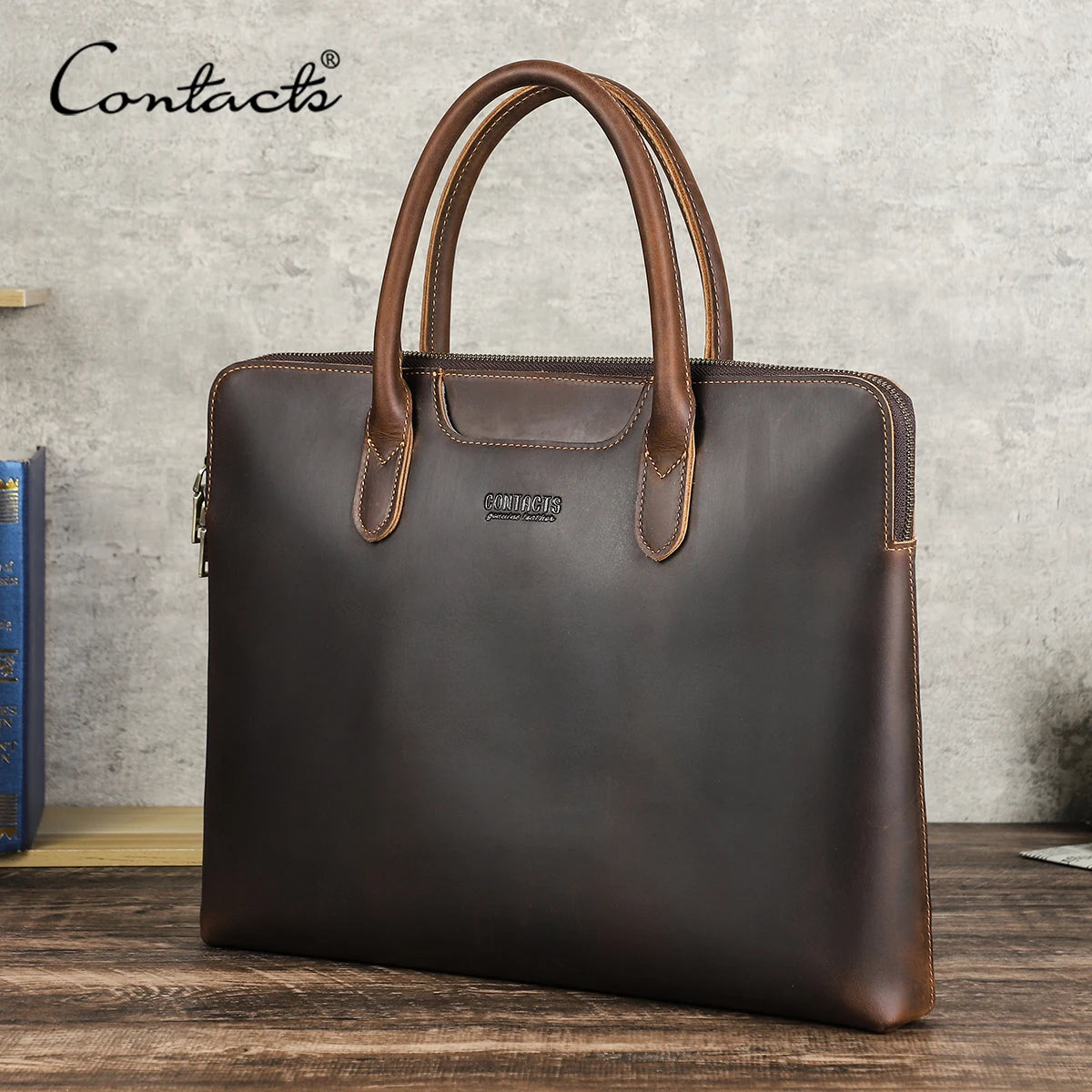 CONTACT'S Genuine Leather Men Business Bag Leather Briefcase Tote Laptop Bags High Quality Men's Bag Handbag for 14.2" Macbook