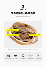 Zency New 2026 TrendyTwo Layer Cow Leather Shopper Shoulder Bag Commuter Large Bucket Handbag Simple High Quality Women Tote Bag