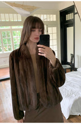 Women's Short Faux Fur Coat with Stand Collar