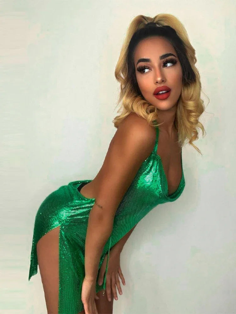 Elegant Sequin Halter Mini Dress