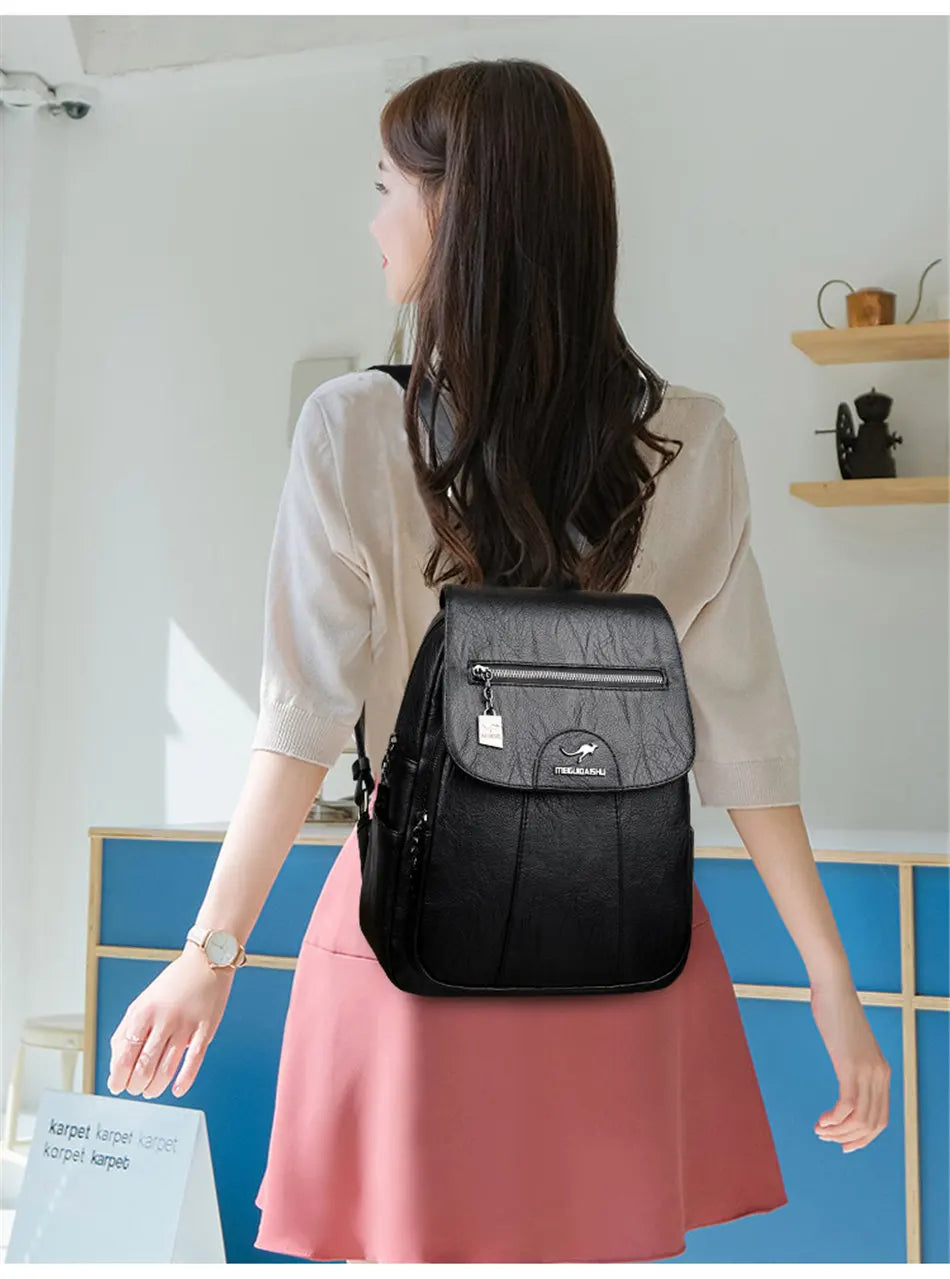 Women's Leather Backpack with Organizer Pockets