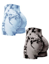 2-Pack Women’s Tie-Dye Butt-Lifting Gym Shorts – High-Waist Seamless Athletic Scrunch Shorts