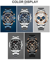 Men's six-needle multifunctional watch Waterproof calendar round strap stainless steel strap date men's business men's watch