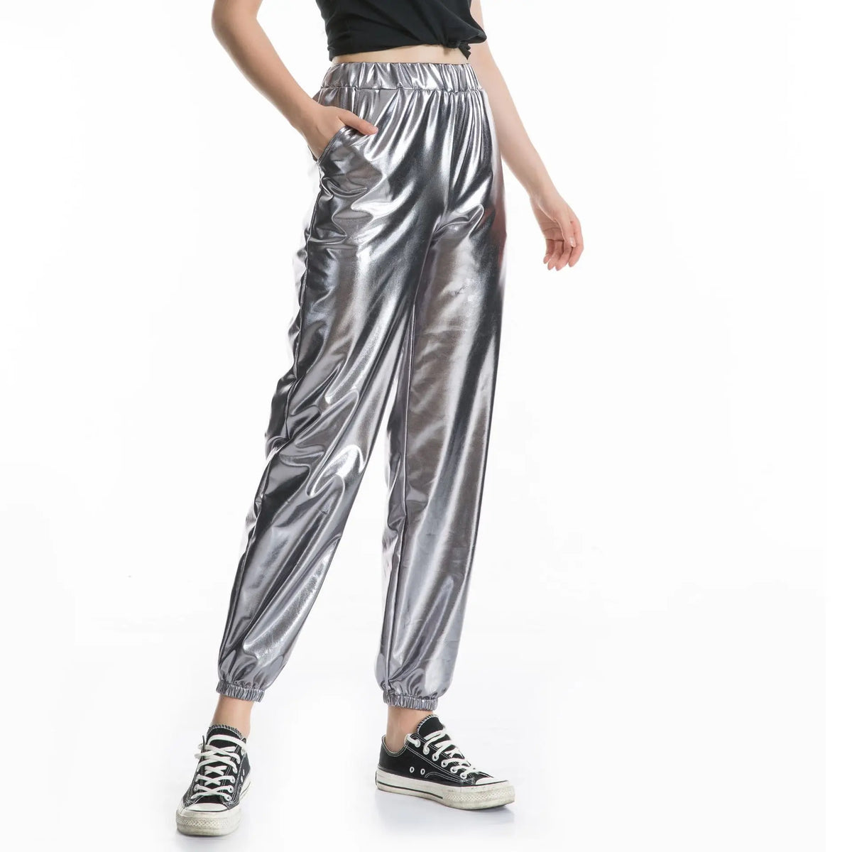 Women's Sparkly High-Waist Straight-Leg Pants