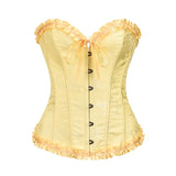 USA-Made Jacquard Ruffled Overbust Corset – Gothic Victorian Push-Up Bustier