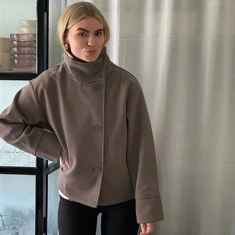 Urban Stand-Collar Woolen Coat