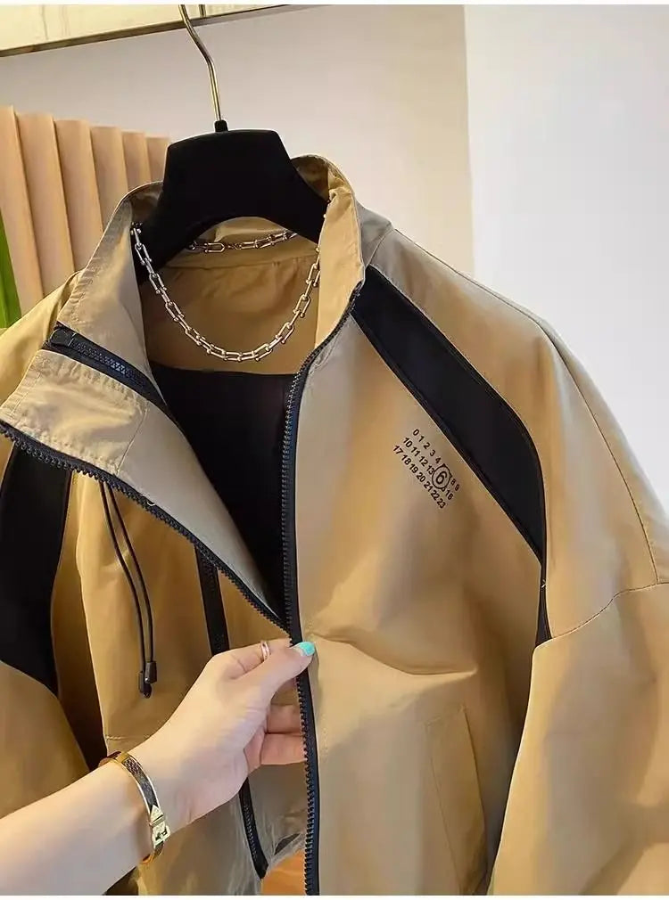 Elegant Stand Collar Zip Jacket for Women