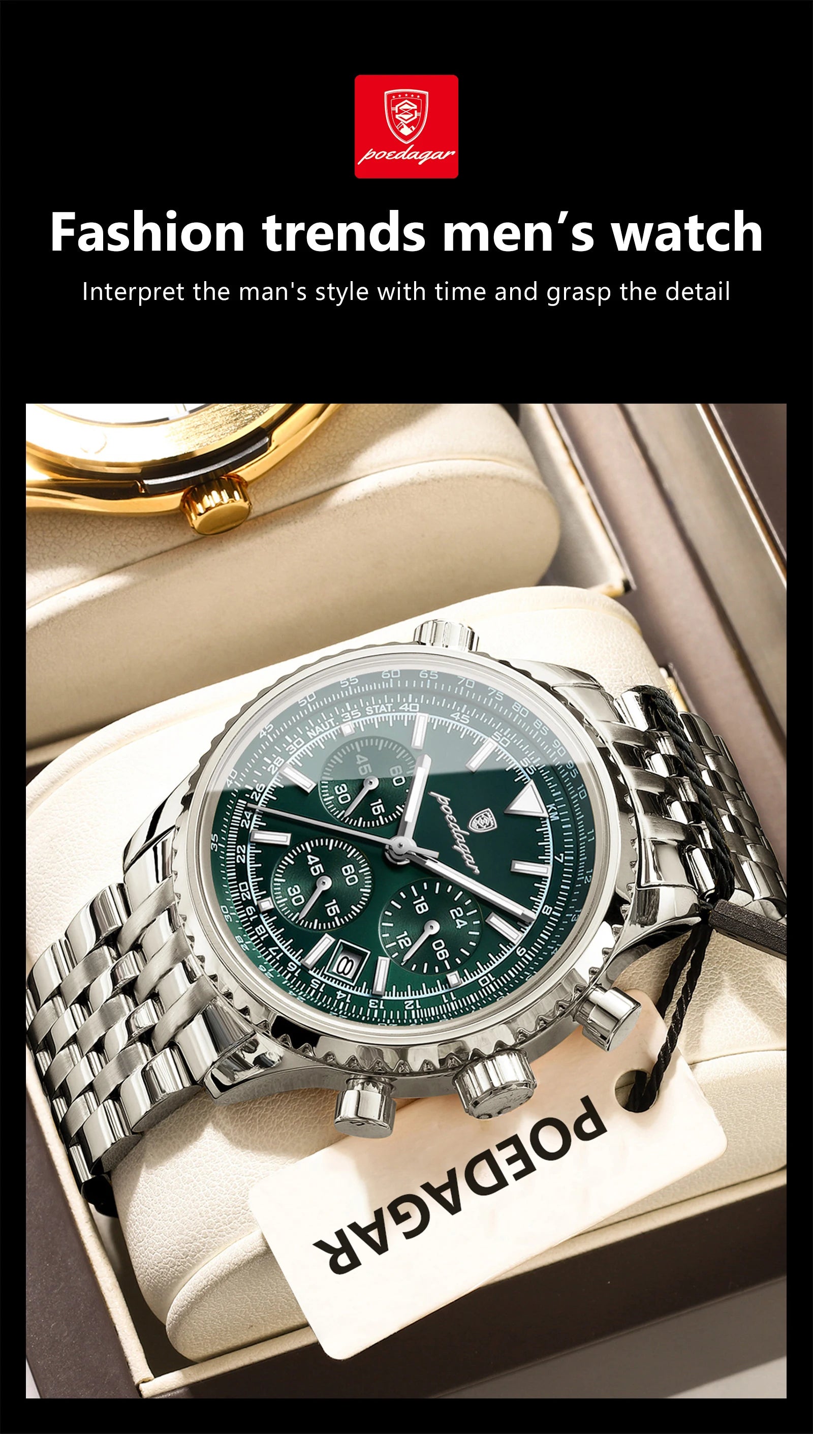 POEDAGAR Men's Luxury Chronograph Wristwatch