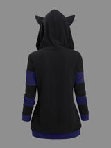 Women's Cat Ear Colorblock Zip-Up Hoodie