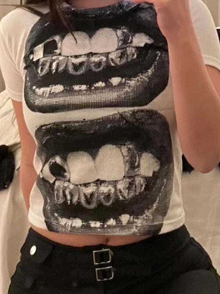 Y2K Punk Gothic Short Sleeve Tee for Women