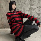 Gothic Striped Distressed Unisex Sweater