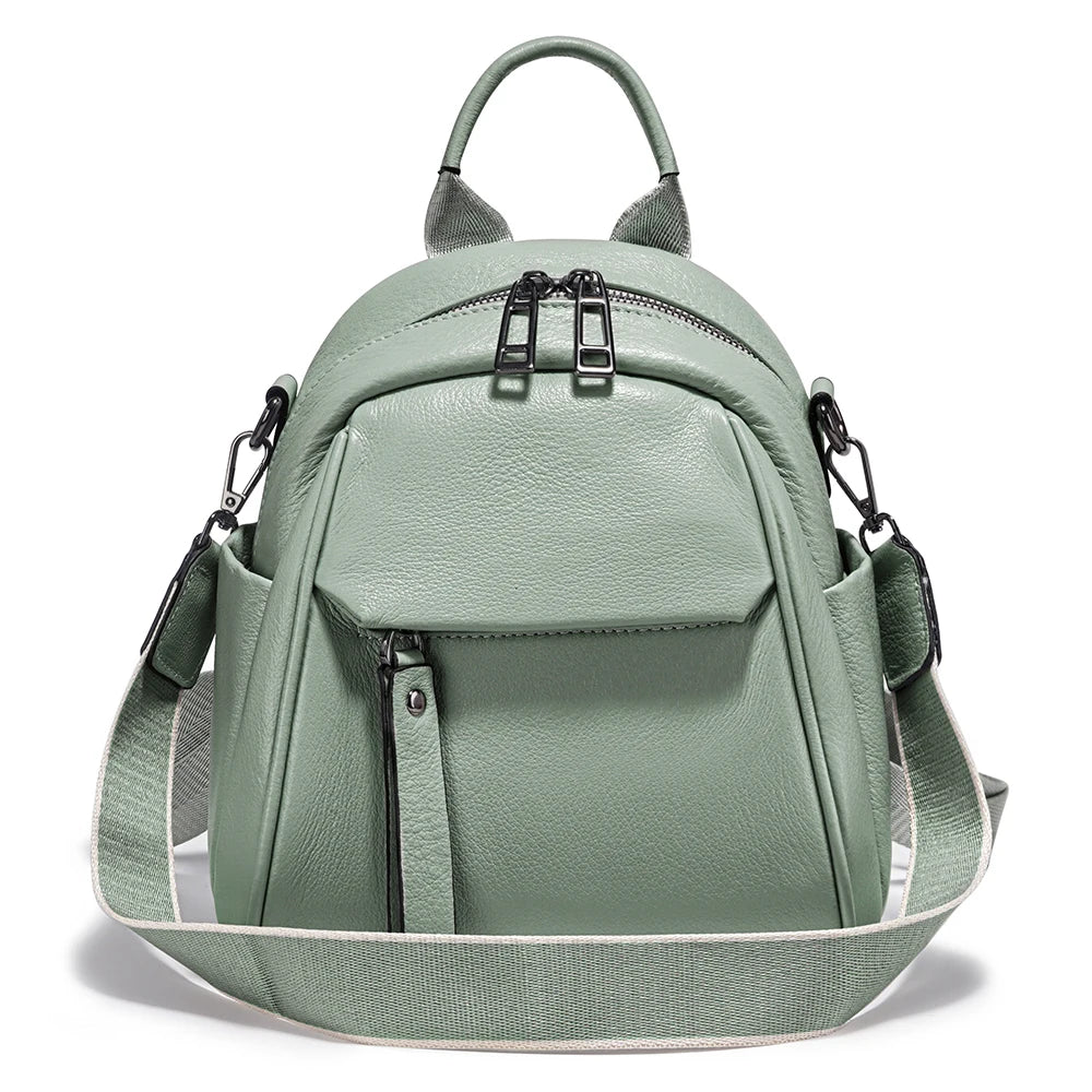 Zency Soft Genuine Leather Women Small Casual Backpack Travel Rucksack Shoulder Bag Purse Preppy Style Mochila 2025