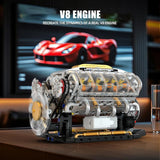 Technical Mechnical Electrice V8 Engine Building Blocks Simulation Car Engine MOC Bricks Science Education Toys Kids Adult Gift