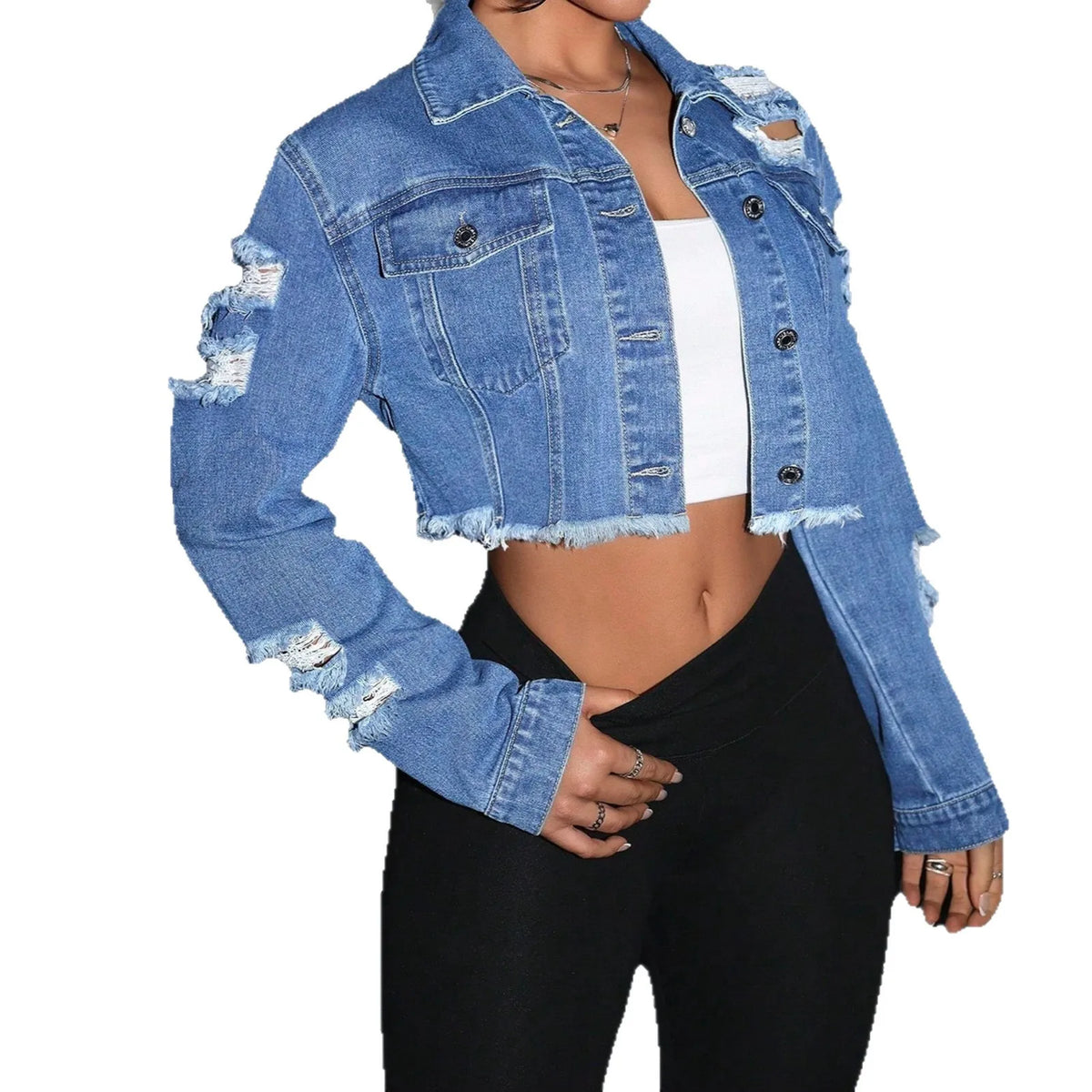 Vintage Distressed Denim Jacket – Short Autumn Streetwear Coat (USA Made)