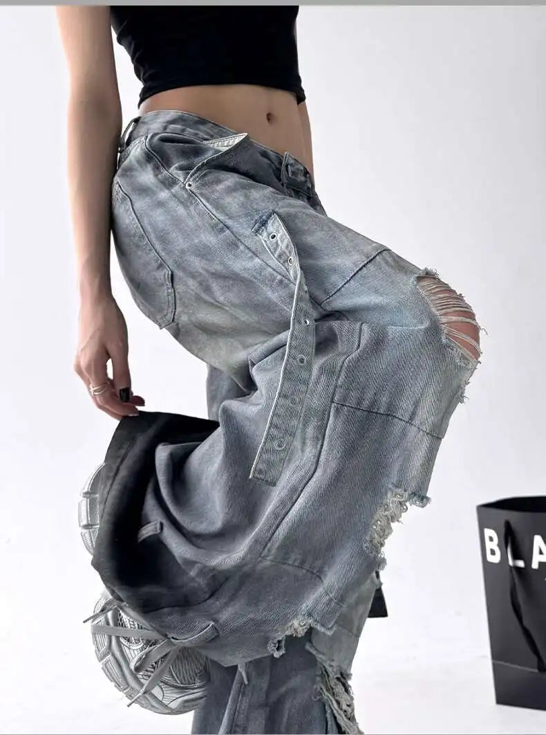 Women's Wide-Leg Distressed Jeans | High Street Style