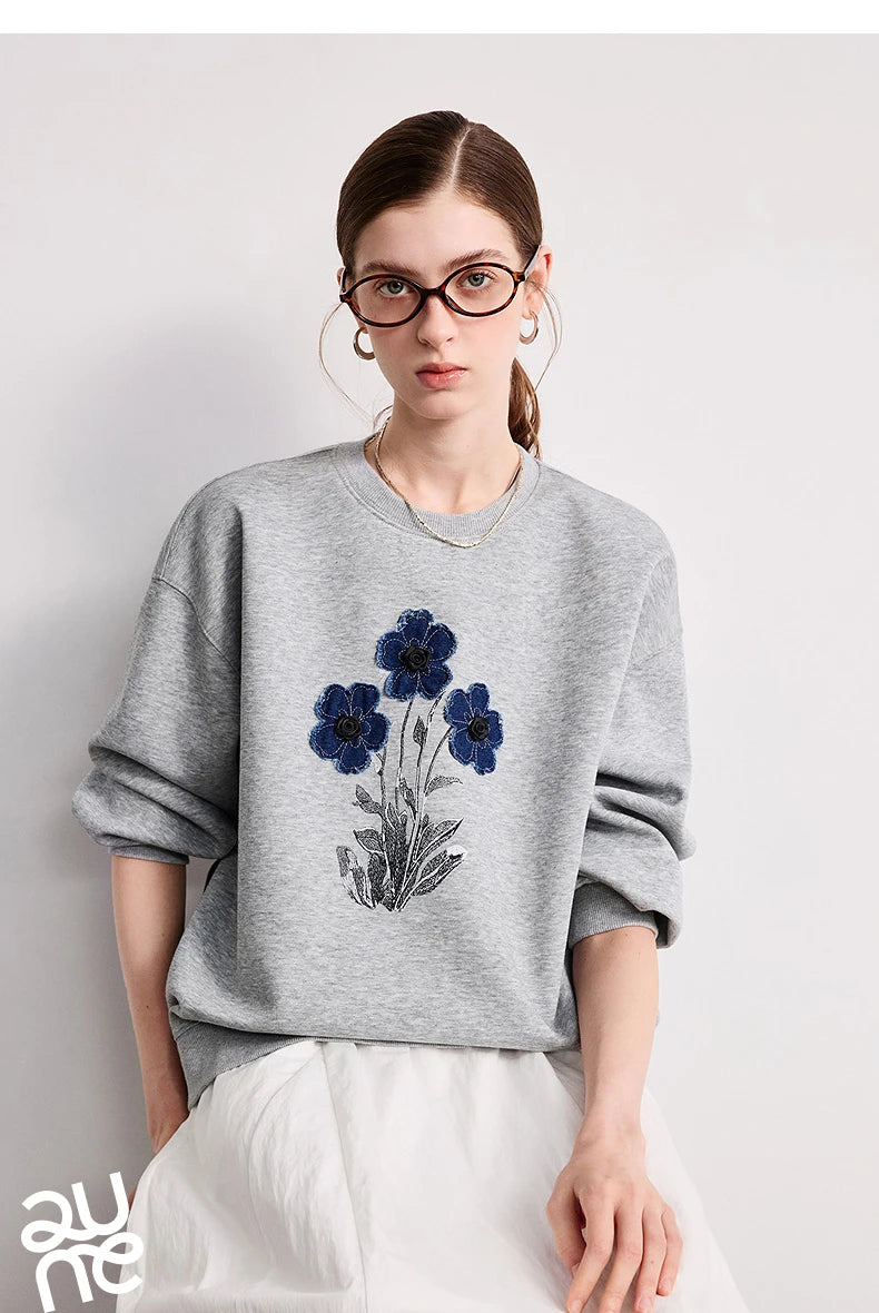 TOYOUTH Women's Relaxed Cotton-Blend Sweatshirt