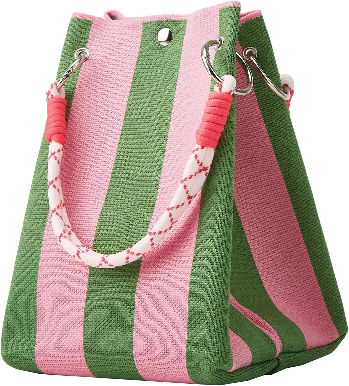 Korean Style Mini Knit Tote Bag Women Striped Crochet Bucket Handbag Lightweight Summer Daily Shoulder Purse For Vacation
