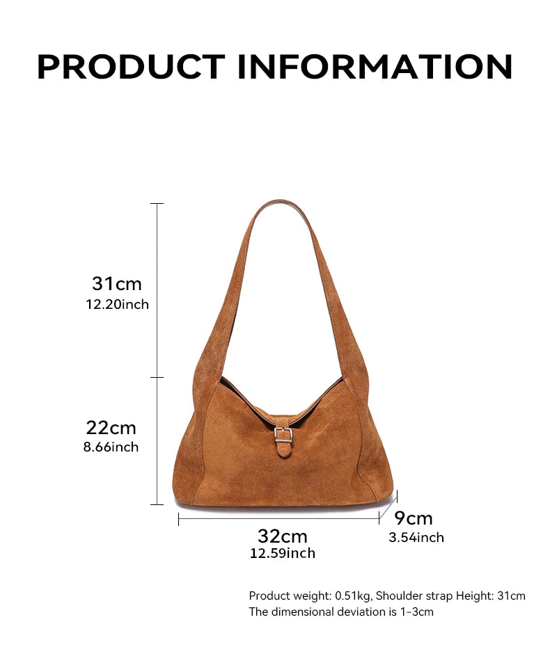 New Winter Women's Natural Suede Leather Bags Female Soft Cowhide Durable Crossbody Shoulder Bag Ladies Fashion Commute Handbags