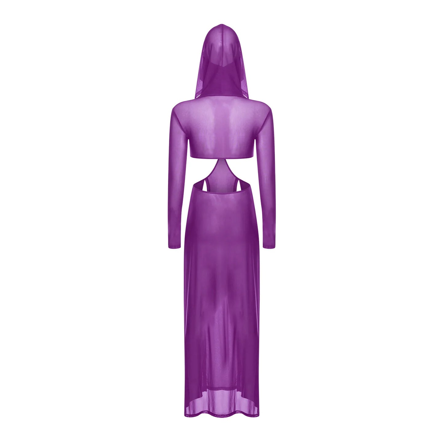 Women’s Hooded Mask Sheer Maxi Dress