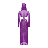 Women’s Hooded Mask Sheer Maxi Dress
