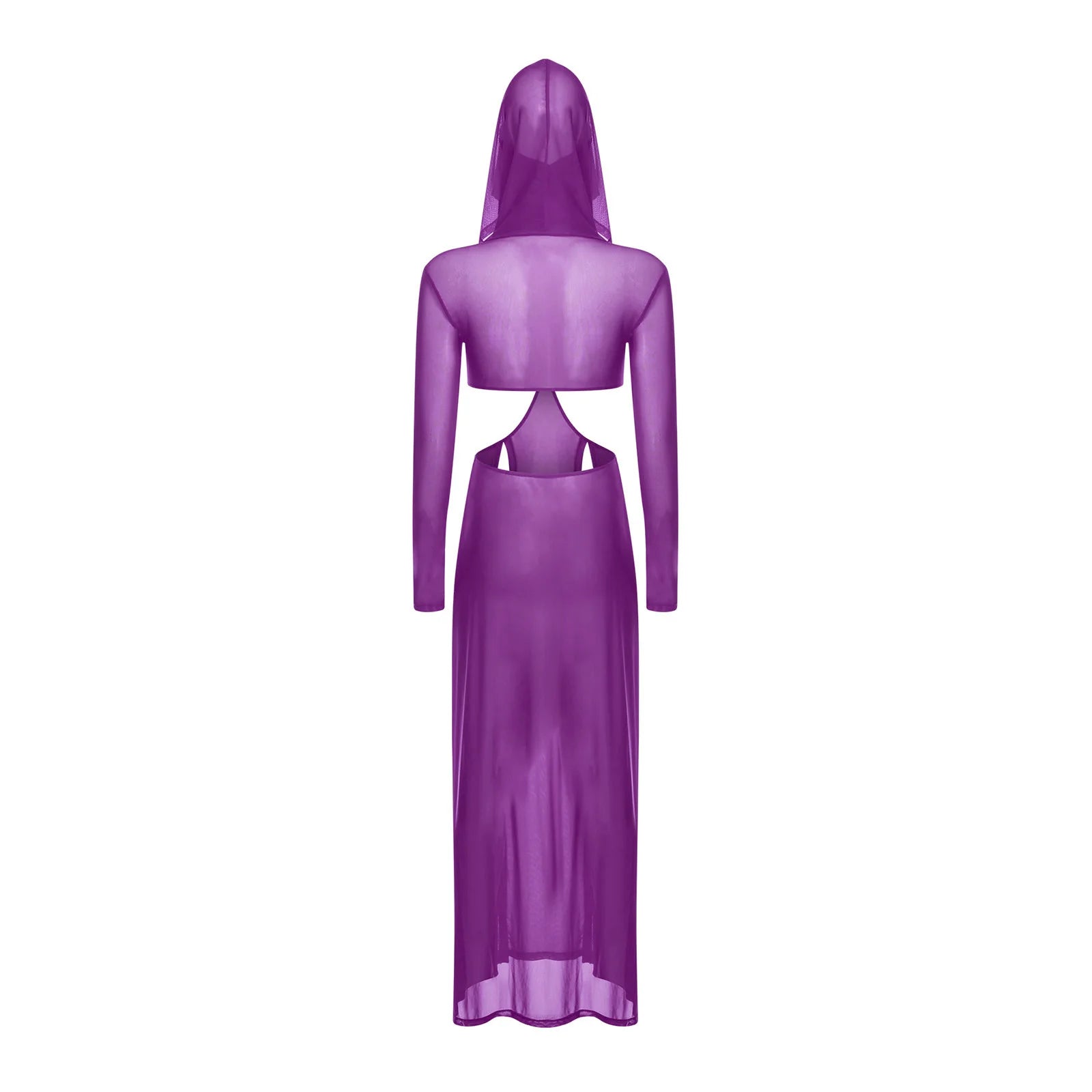Women’s Hooded Mask Sheer Maxi Dress