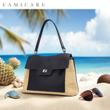 Summer 2026 Women's Raffia Woven Tote Bag Split Leather Crossbody Straw Messenger Bag Grass Weaving Shoulder Bag for Ladies New