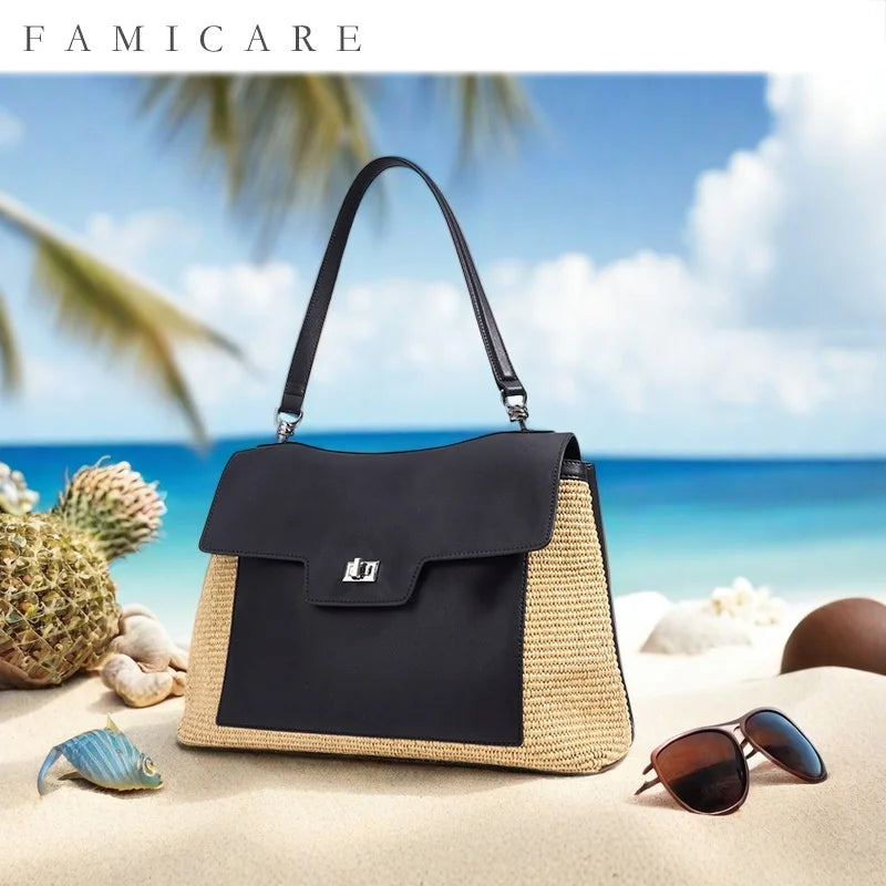 Women Luxury Bag Casual Tote Female Fashion Summer Beach Handbag Lady Popular Soft Cowhide Genuine Leather Shoulder Shopping Bag