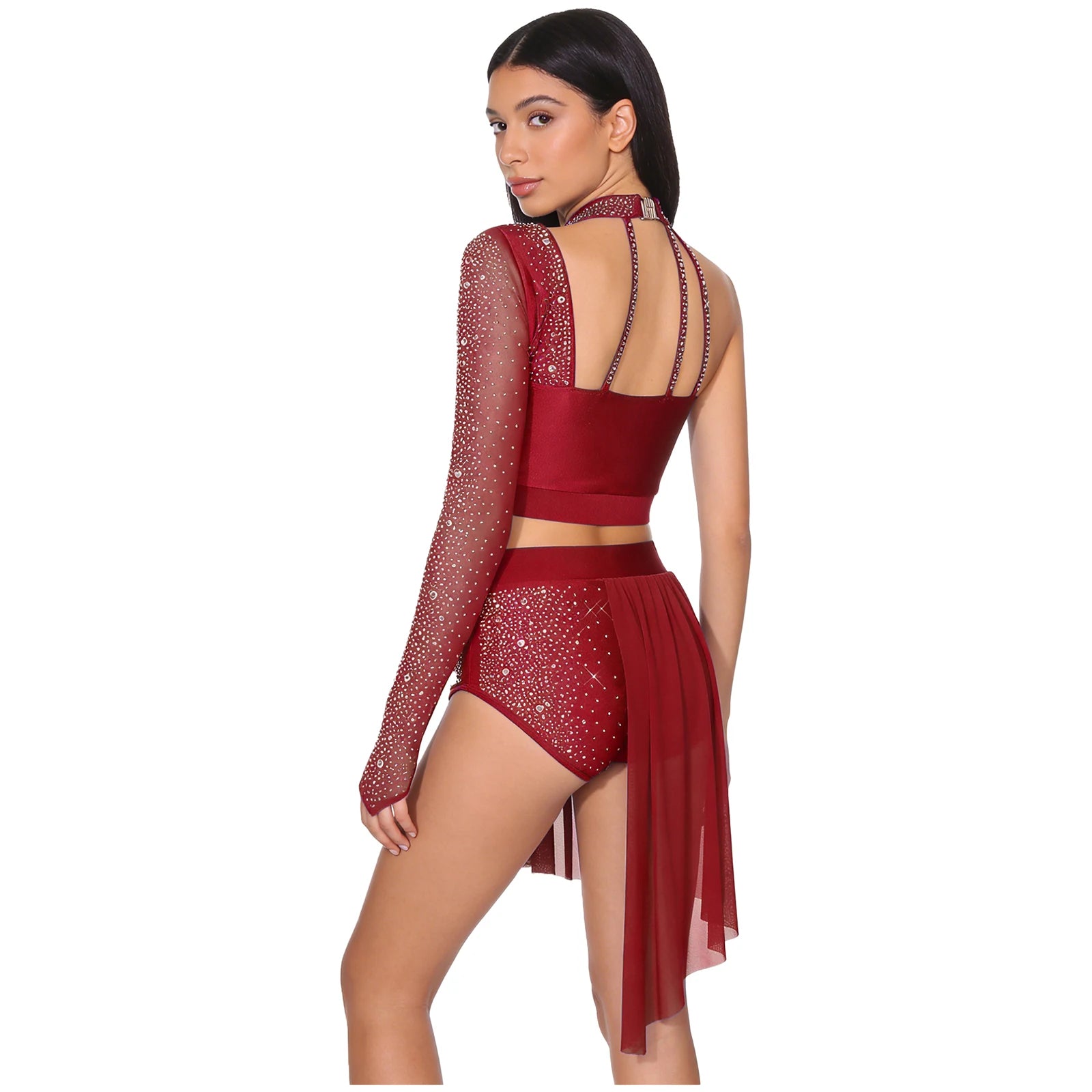 Women's 2-Piece Rhinestone Dance Crop Top & Shorts Set