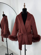 Elegant Fox Fur & Double-Sided Wool Coat