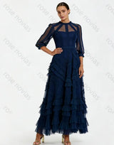 Customized Green Tulle High Quality Evening Dresses O-neck for Floor-Length Tiered A-line for Formal Evening Vestidos De Fiesta