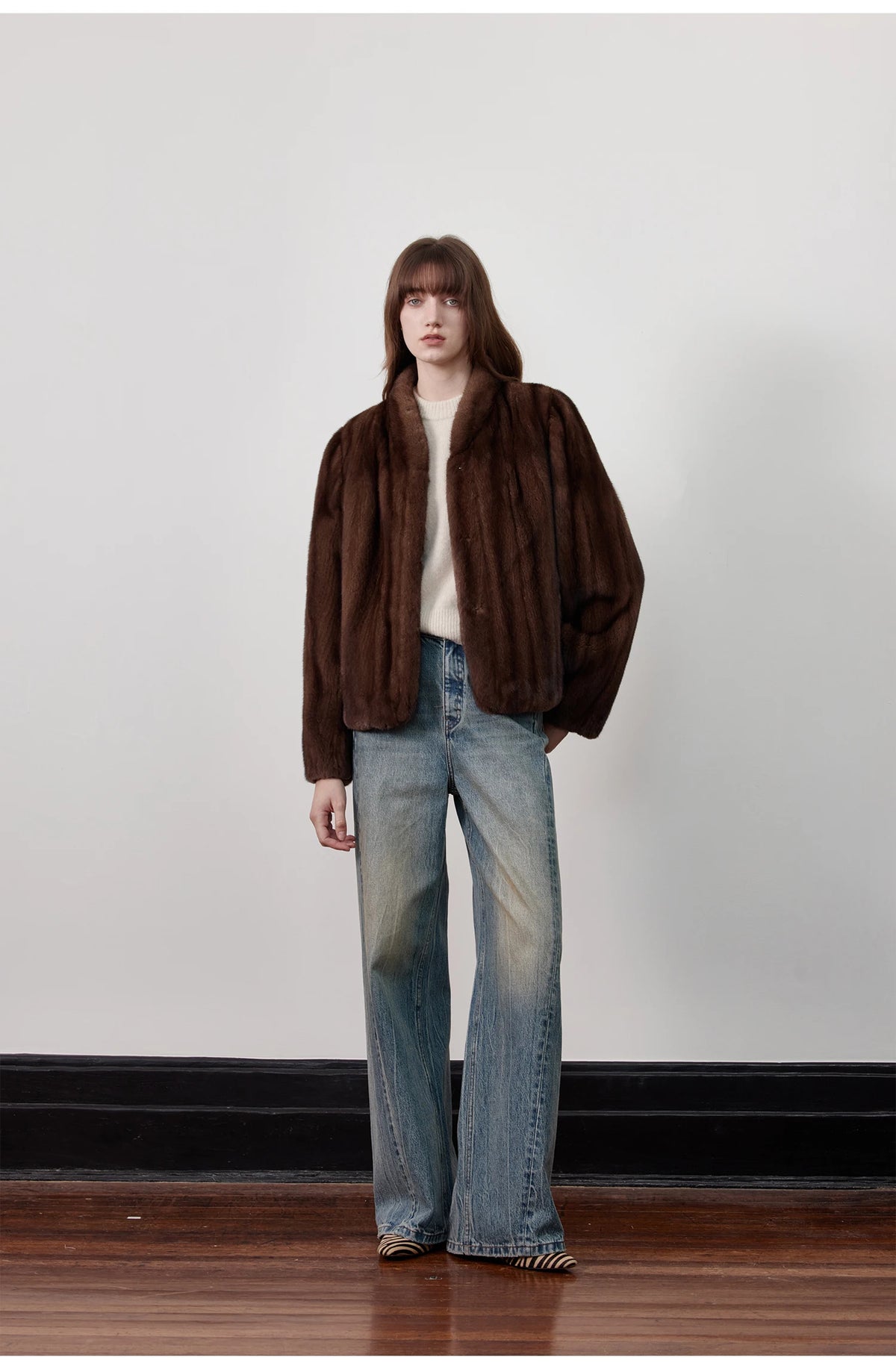 Women's Short Faux Fur Coat with Stand Collar