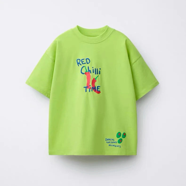 Solid Color Printed T-shirt For Kids Clothing Summer Short-sleeved Tops Fashion Simple Comfort Baby Girl And Boy Tshirts 1-7 Age
