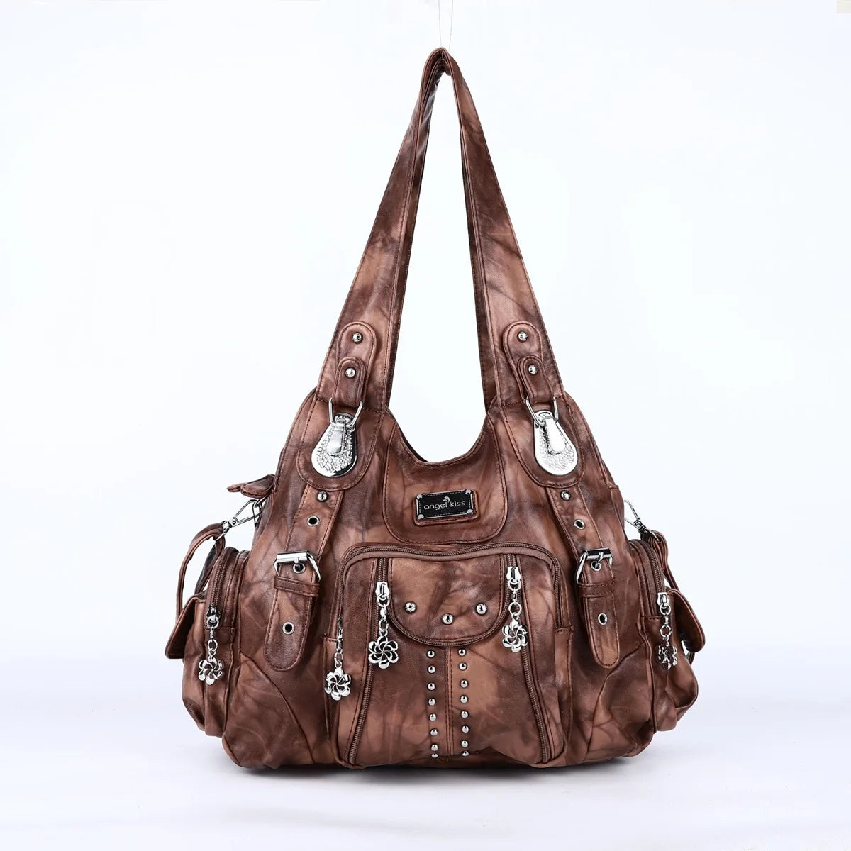Vintage Women Bag Large Handbags Satchel Top-handle PU Shoulder Bag Vintage Dumpling Pack Multi-pockets Shoulder Bags Purse