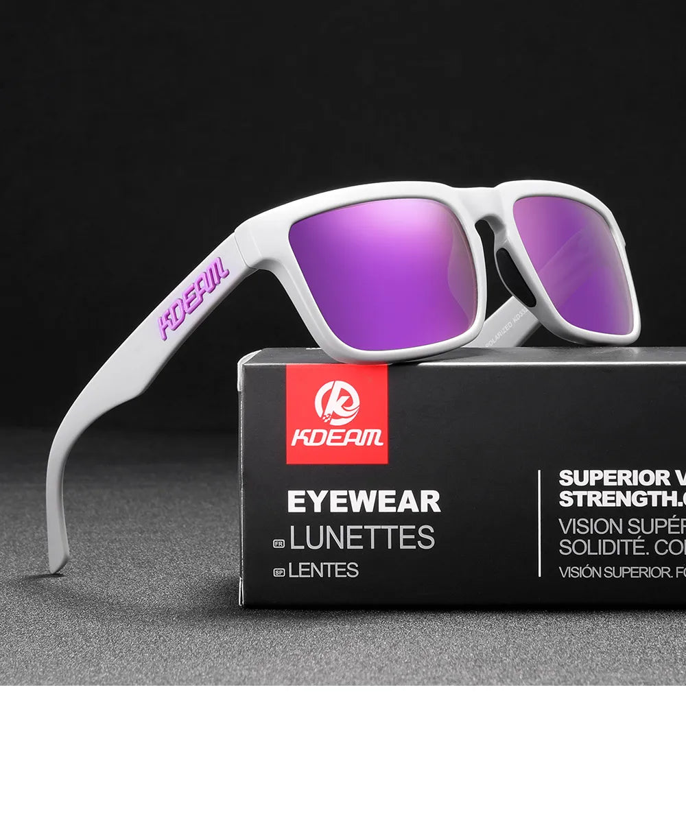 KDEAM Men's Polarized Sunglasses Fishing Lifestyles Mirrored Color Blocking Sun Glasses Women Legend Square Sunglass With Box