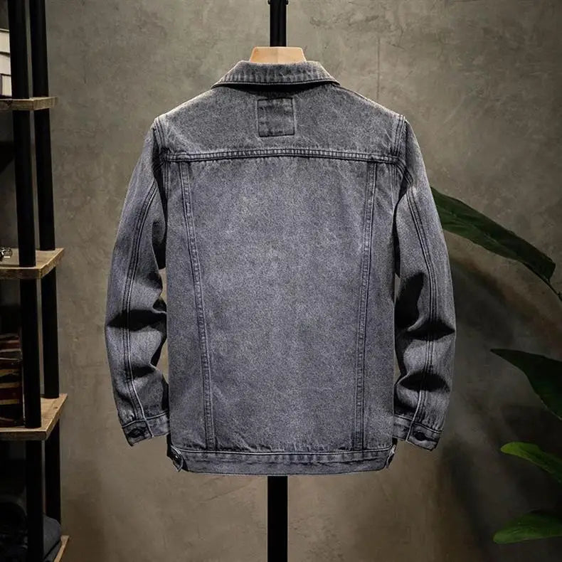 Trendy Workwear Casual Denim Jacket Thickened Fleece Lined Men's Clothing Versatile Jeans Outerwear for Youth