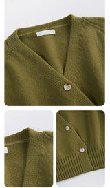 Women's Autumn V-Neck Cashmere Blend Cardigan – USA-Made Loose Knit Sweater
