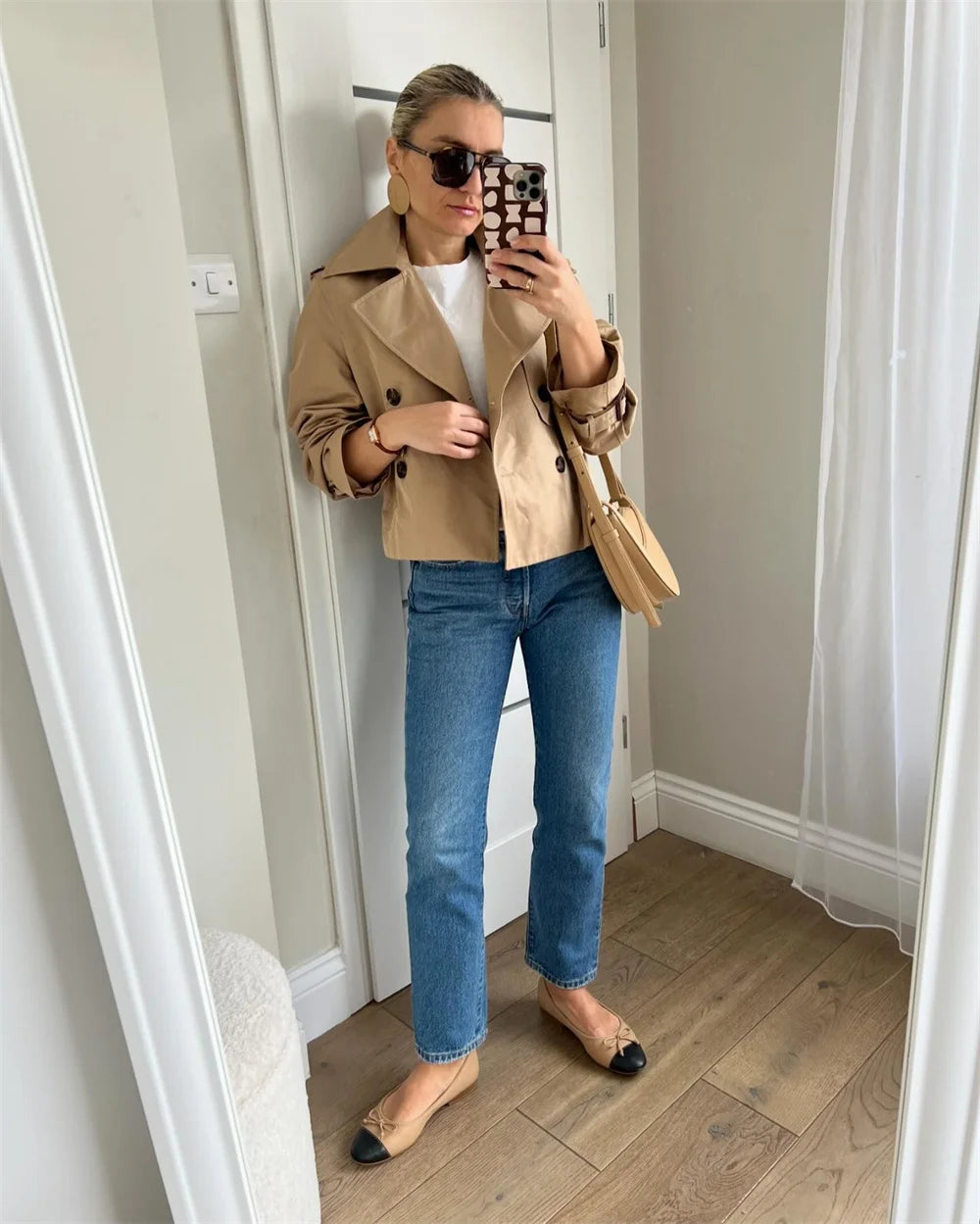 Vintage Cropped Double-Breasted Trench