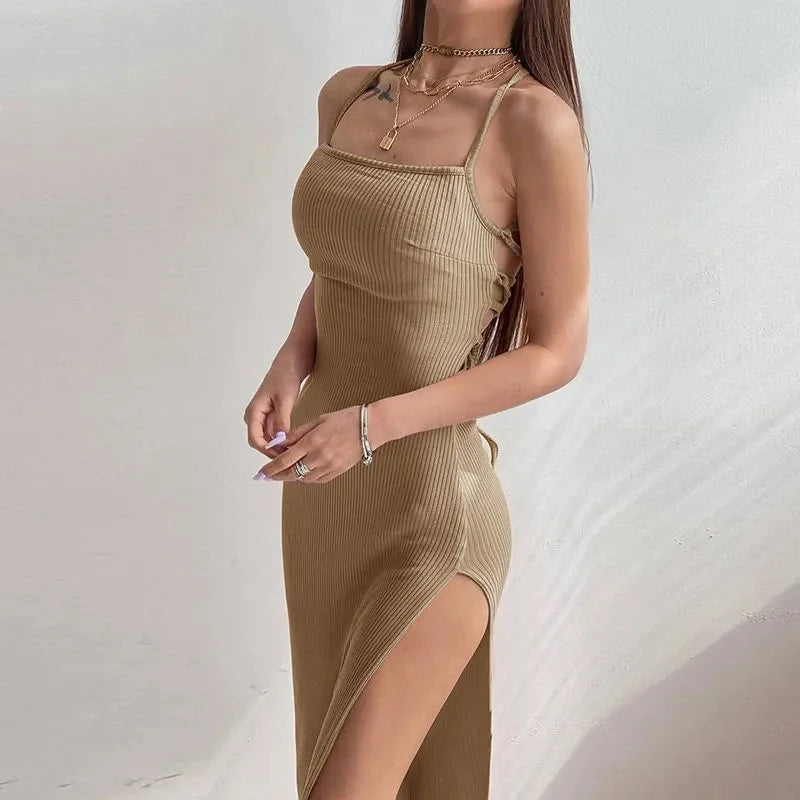 Women's Square-Neck Backless Sleeveless Ankle-Length Dress