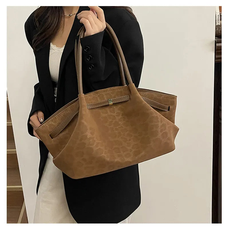 2025 Leopard Print Suede Women Tote Bag with Inner Pocket Underarm Bag Large Capacity Satchel Bag for Work Travel Purses Handbag
