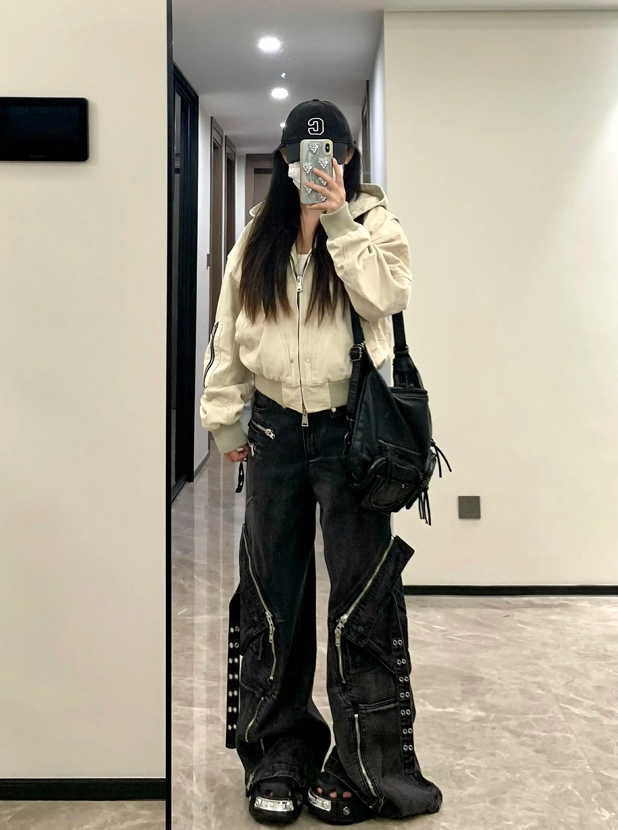 Gothic Punk Wide-Leg Cargo Jeans | Y2K Baggy Denim
