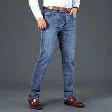 OUSSYU Brand Classic Retro Blue Men's Jeans Denim Pants Work Streetwear Straight Stretch Business Autumn Winter Cotton Trousers