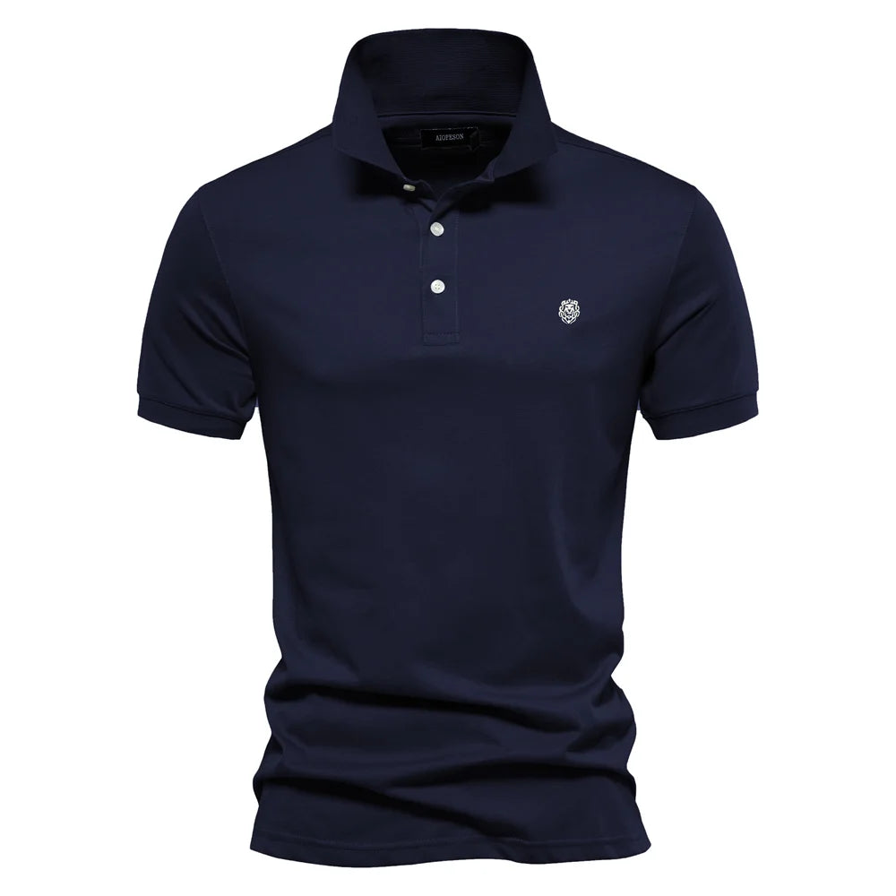 AIOPESON Embroidered Cotton Polo Shirt for Men