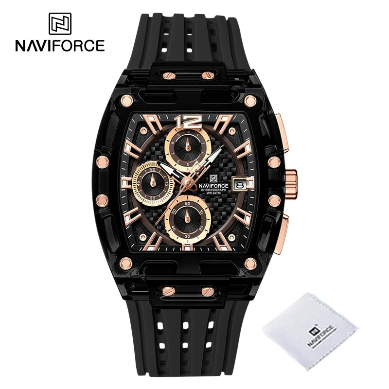 Men's Sport Chronograph – Waterproof Silicone Strap Tonneau Watch
