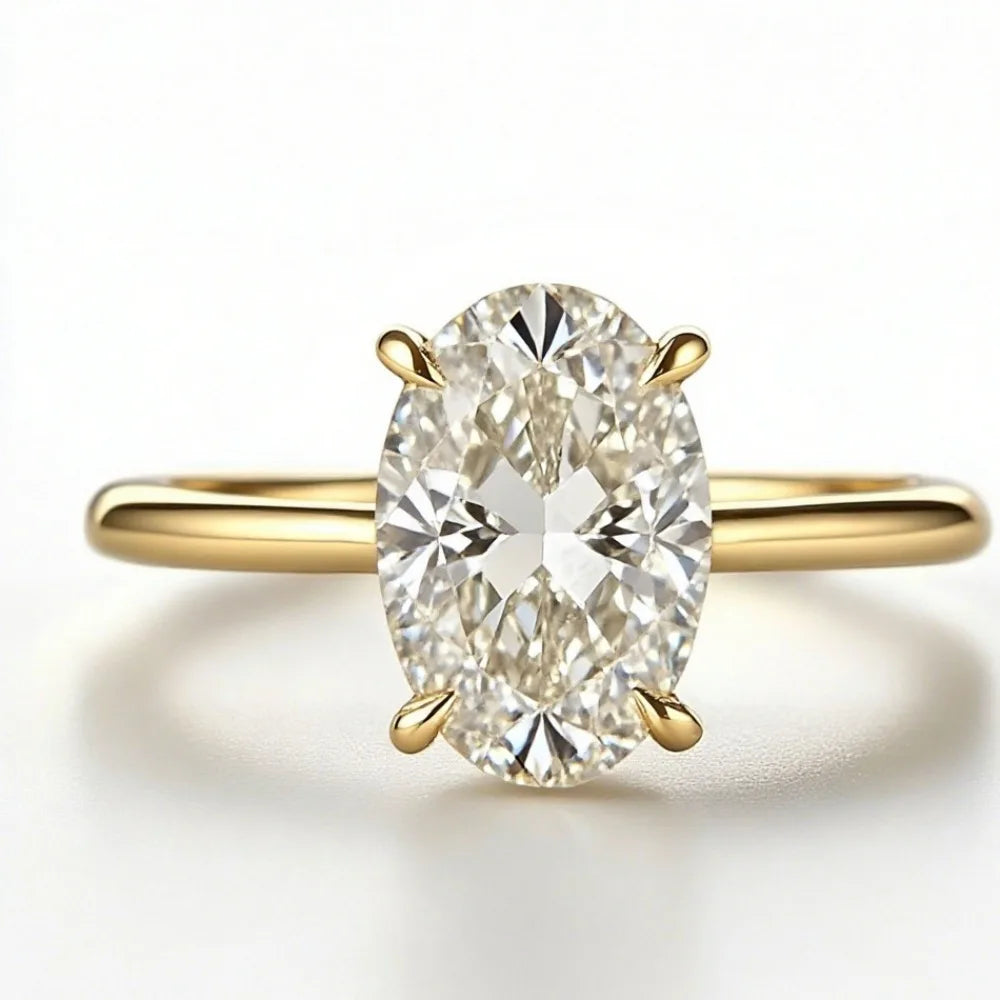 1ct Oval Moissanite Engagement Ring – Sterling Silver 4-Prong Pave Setting