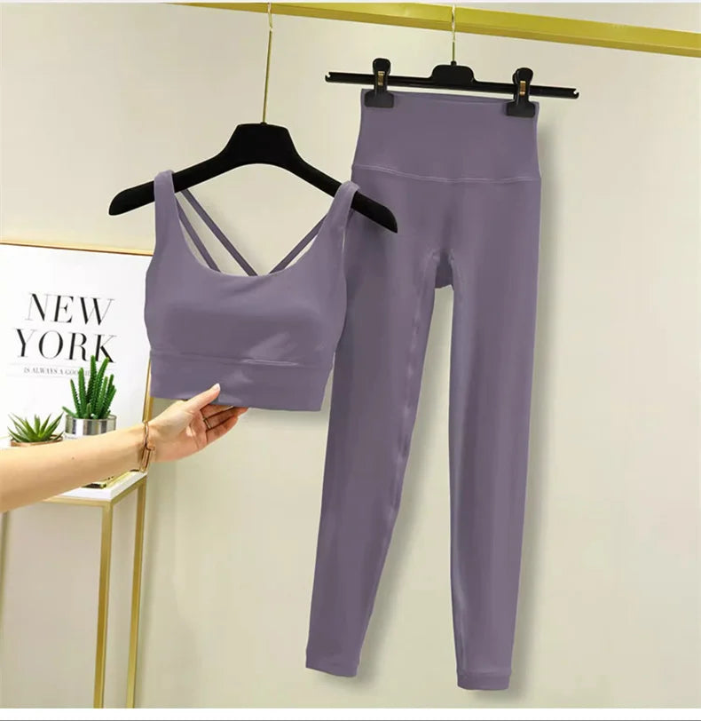 TRY TO BN 2 Piece Yoga Set Women's Tracksuit Sports Bra High Waist Leggings Tummy Control Squat Proof Workout Outfit Gym Clothes