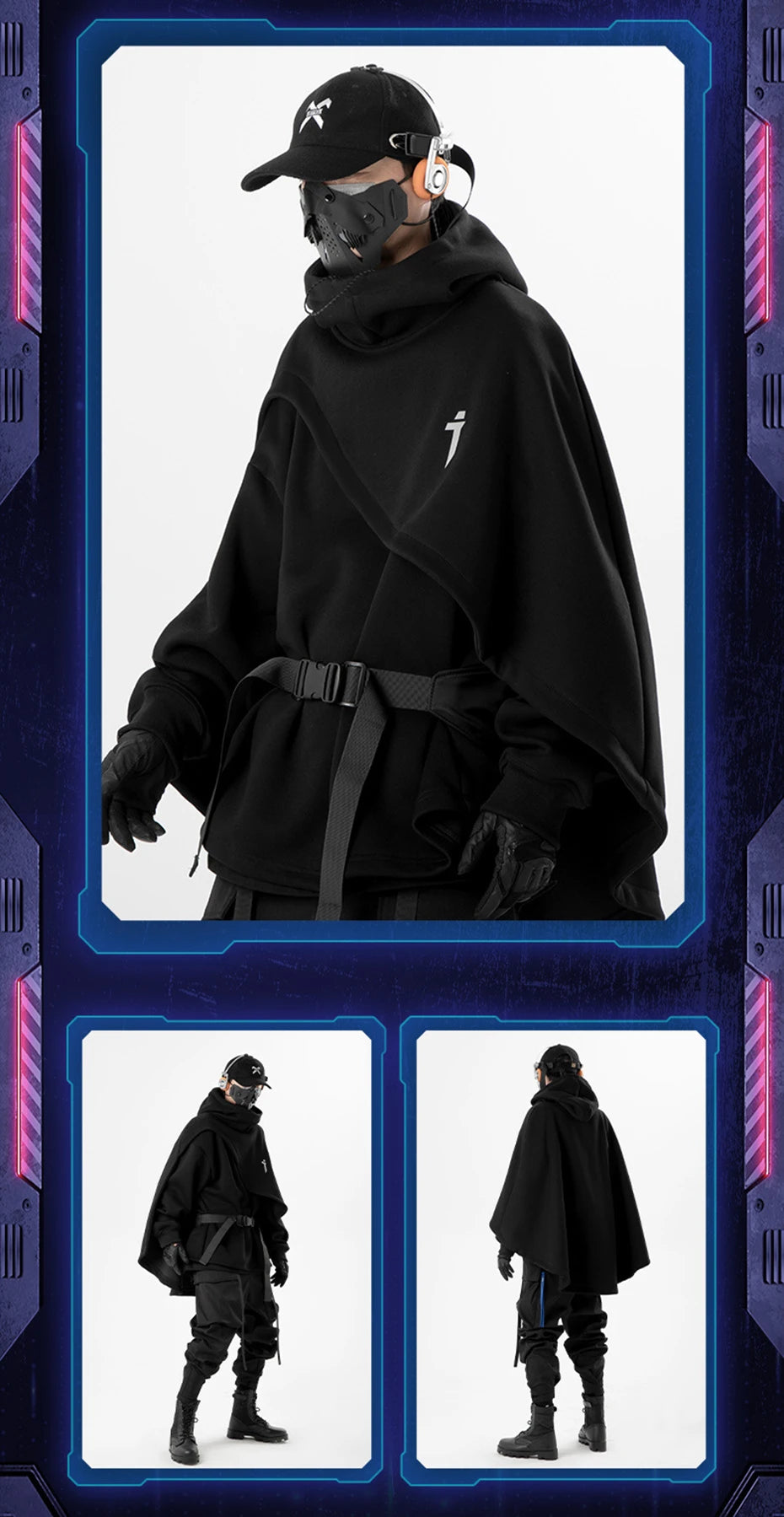 Oversized High-Collar Techwear Pullover Hoodie