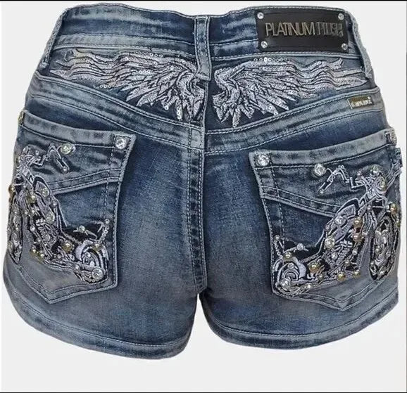 Women's Y2K Wing Embroidered Denim Shorts
