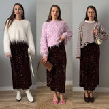 High Waisted Sequin Maxi Skirt Women Elegant Shiny Straight Skirts With Slit Summer Spring Black Long Sequin Skirt For Women