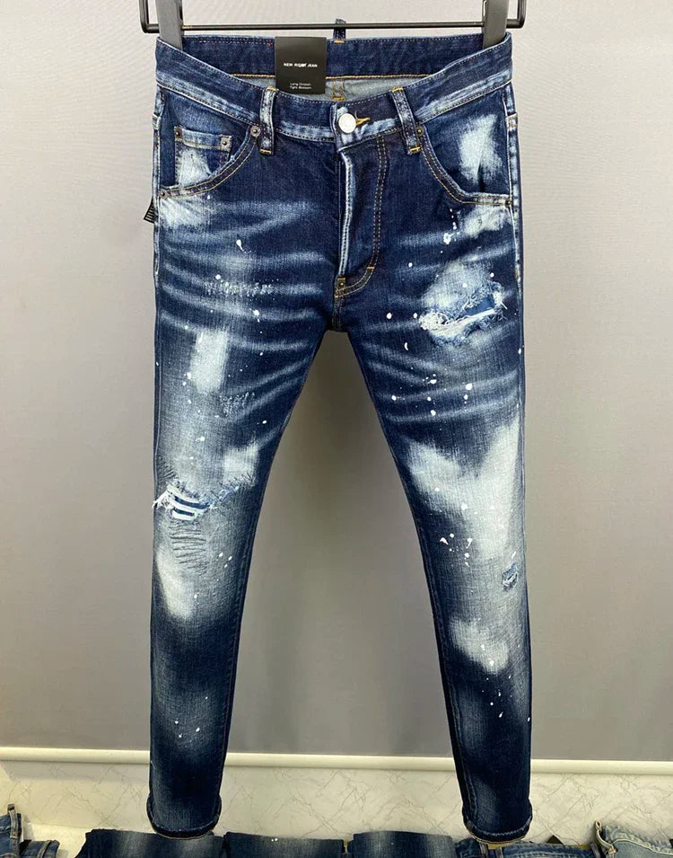 ICON BRAND Men Jeans Dsq2 Denim Pants Hole Slim Pencil Trousers Buttons Party Clothes coolguy D2 JEANS for husband blue