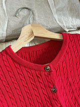 USA-Made Red Twist Flower Knit Cardigan – Vintage Y2K Slim Crop Top